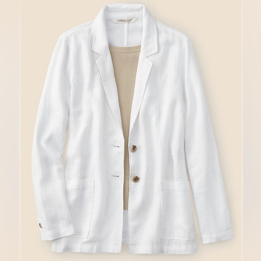 $128 Coldwater Creek Women's Boyfriend 2 Button Blazer Jacket White Size XL NWOT